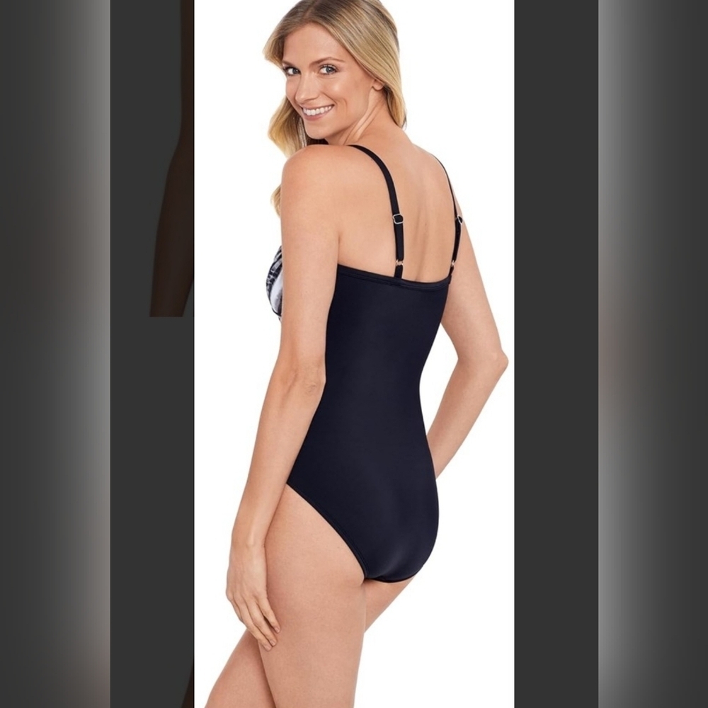 Shape Solver By Penbrooke Black and White Tummy Control One Piece Swimsuit - Picture 2 of 5